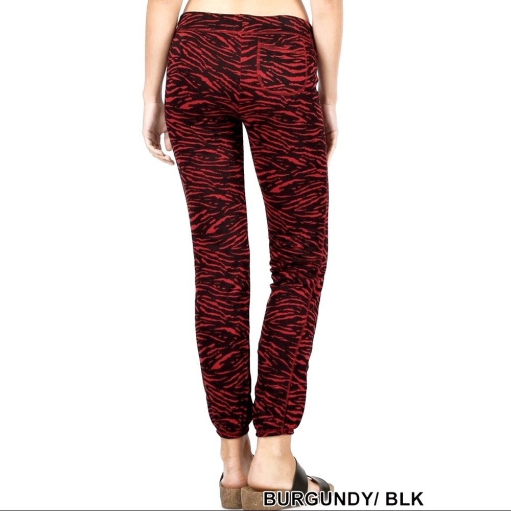 Zenana Woman’s Zebra Printed Red Fleece Pants - Picture 5 of 8